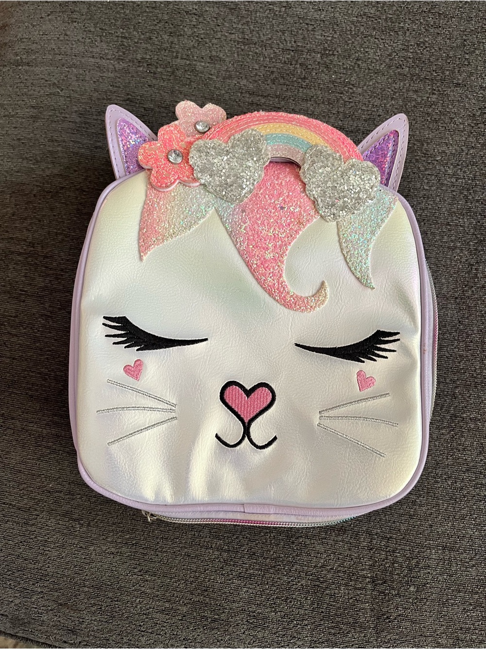 Unbranded Kids White & Pink Unicorn Cat lunchbox